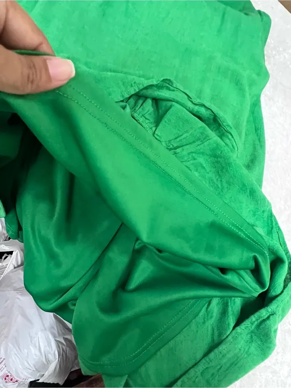 Linen blend Green Ruffled Sun mini Dress size L - Image 11