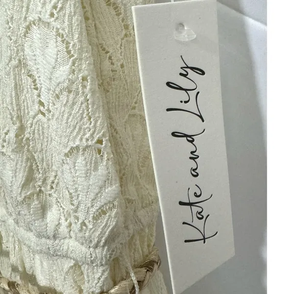 KATE & LILY Elegant Cream Lace Boho Midi Dress Sleeveless Ruffle Sz Medium - Image 7