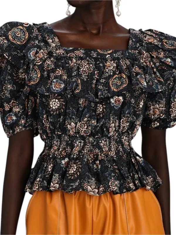 Ulla Johnson Women’s Size 8 Warner Square Neck Ruffle Peplum Cotton Blouse Top - Image 2