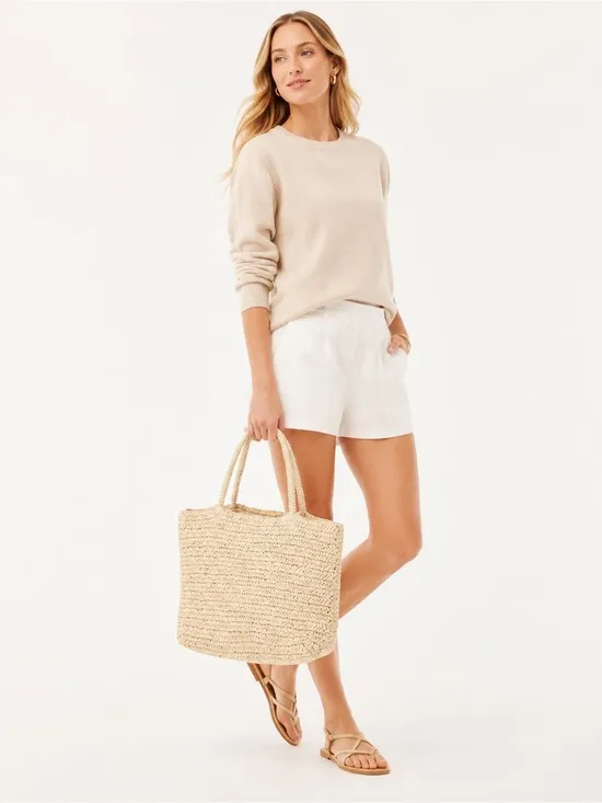 J.Crew Paper Raffia Woven Tote Bag Natural Beige Large Beach Shopper - Image 7