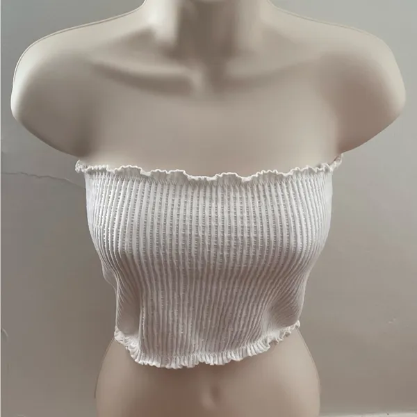 Bozzolo white ribbed cropped tube top, size S/M cottagecore Y2K vacation beach - Image 2