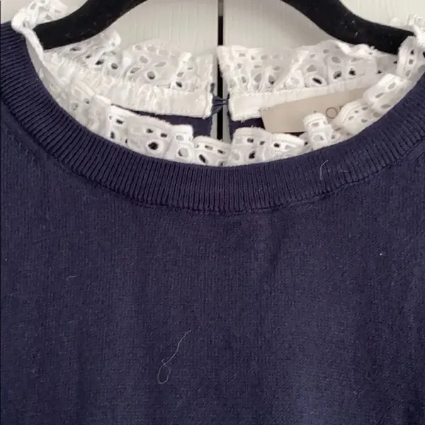 Loft Navy Blue & White Lace Ruffle Sweater Vest - Image 4