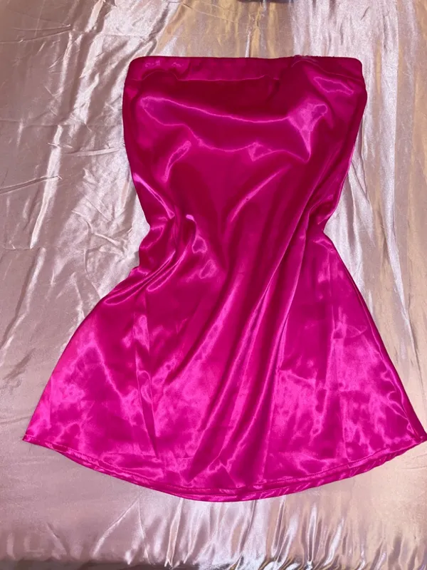 Strapless satin hot pink Dress - Image 3