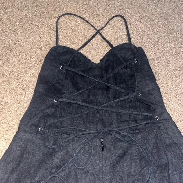 Reformation Oregano Jumpsuit Lace‎ Up Back Linen Black 2 - Image 6