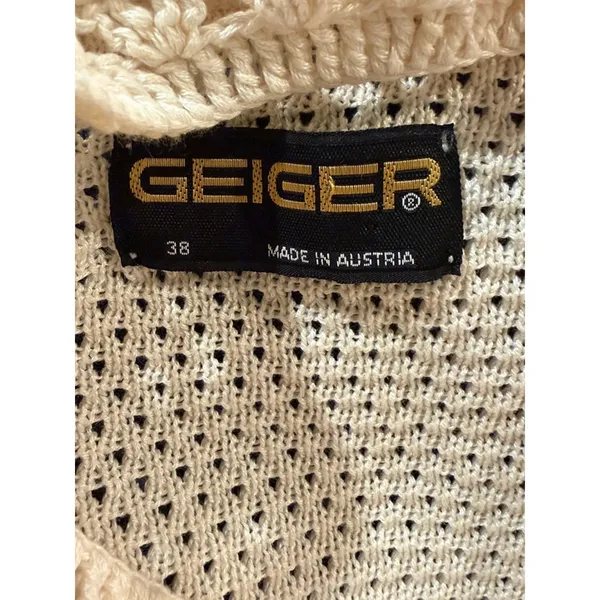Geiger Austria Ivory Cotton Crochet Collar Cardigan‎ Sweater Cottagecore Sz 38 - Image 7