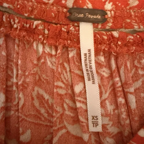 Free People XS Orange Boho Print Tunic Top Blouse W Ivory‎ Crochet Trim Tiered - Image 5