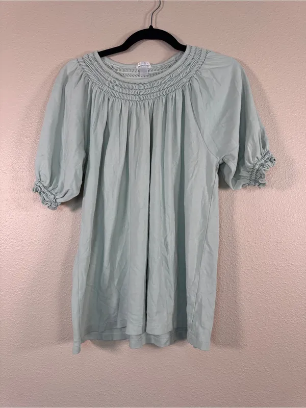 Lake Light Green Puff Sleeve Blouse Womens L Peasant Shirt Casual Staple Basic - Image 7
