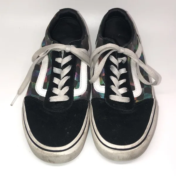 Women's Vans Black Suede Iridescent Checkerboard Size 7.5 Low Top Skater Lace Up - Image 2