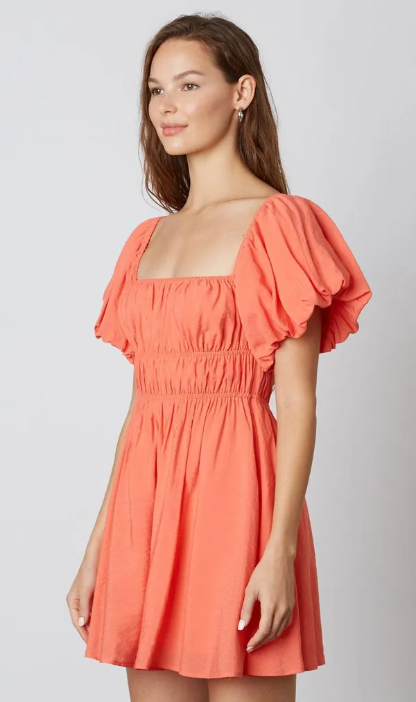 COTTON CANDY Coral Puff Sleeve Mini Dress - Image 2