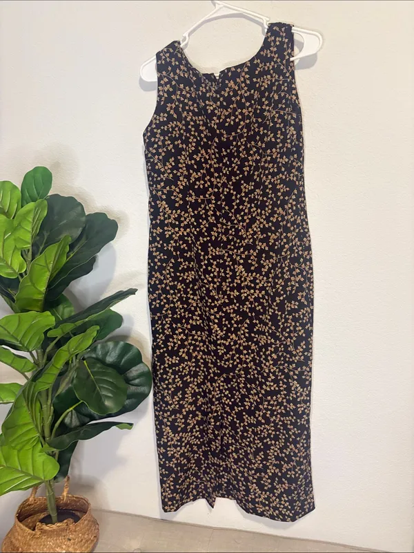 Vintage Leslie Fay Black Floral Sleeveless Midi Dress - Elegant Everyday Style - Image 4