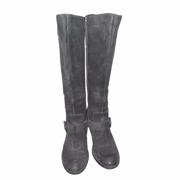 Born Black Distressed Nubuck Leather Tall Heeled Riding Boots 38 7 - Image 2
