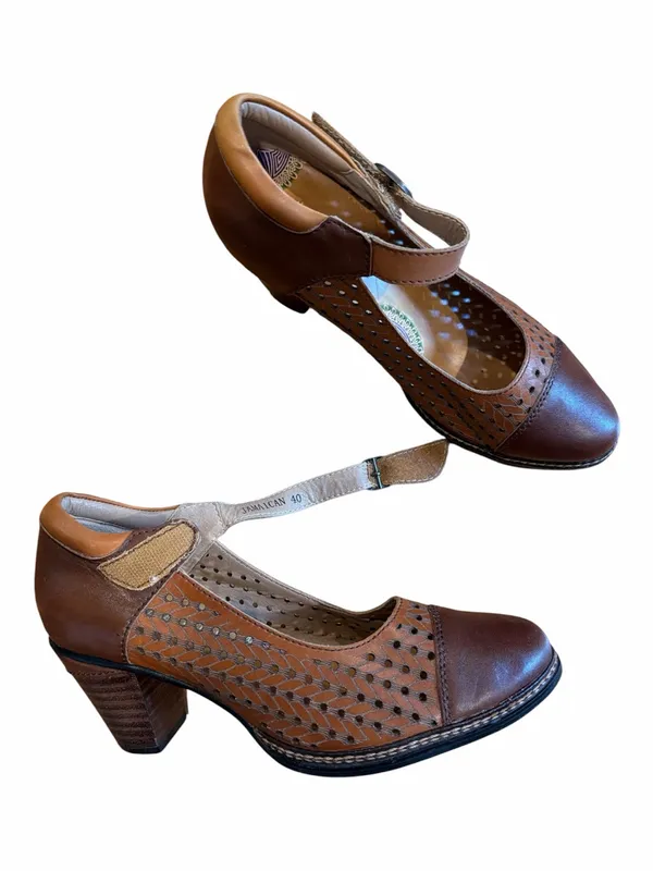 chelsea crew Brown Two-Tone Perforated Mary Jane Heels - Image 5