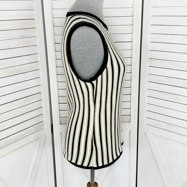 New York & Co Striped Ribbed Knit Sleeveless Sweater Tank Top Tan‎ Black Large - Image 3