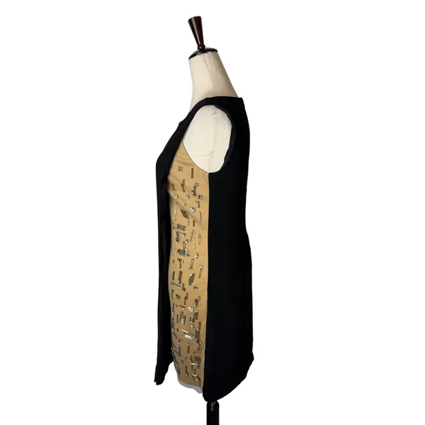 Bailey 44 Sheath Dress Women XS Black Tan Beaded Mixed Media Cocktail Party LBD - Image 6