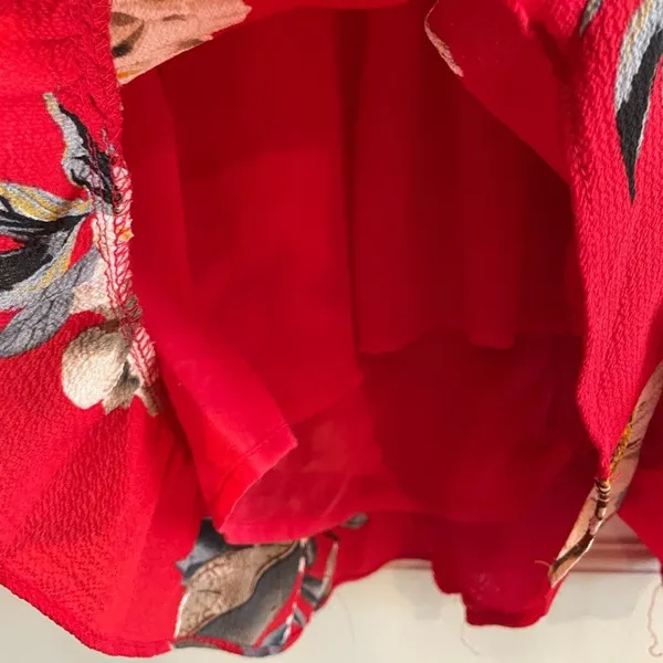Umgee Floral Romper Red Ruffle Sleeve Surplice Boho Summer‎ Womens Large - Image 6