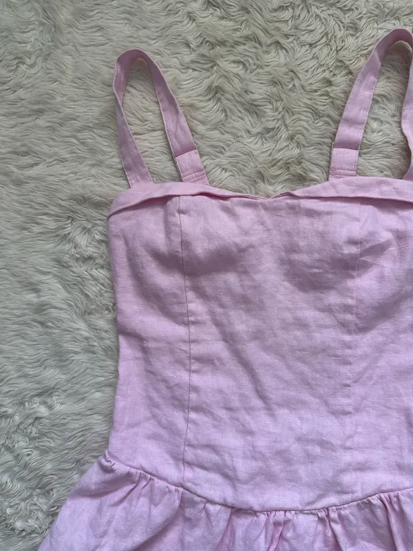 Abercrombie & Fitch Dress 100% Linen Drop Waist Mini Built In Shorts Pink Sz L - Image 4