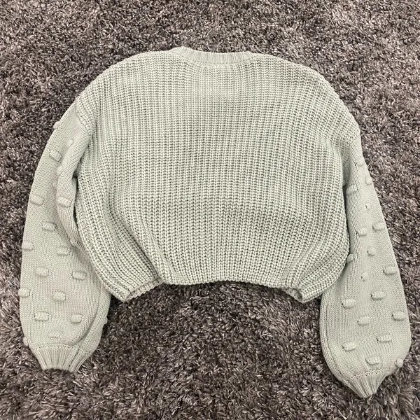 Moon & Madison Ballon Sleeve Cropped Knitted Sweater in Sage, Size L​​​​​​​​​ - Image 2
