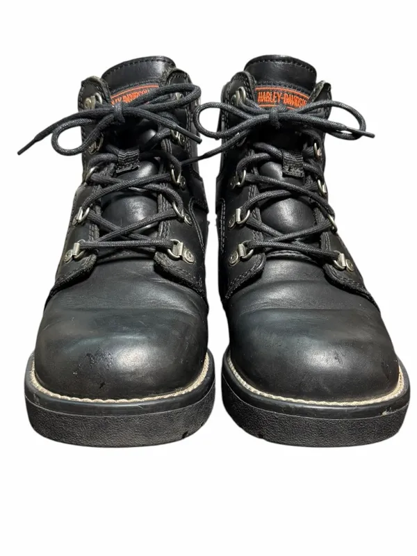 Harley Davidson 9.5 Black Leather Lace Up Motorcycle Ankle Boots Side Zipper - Image 4