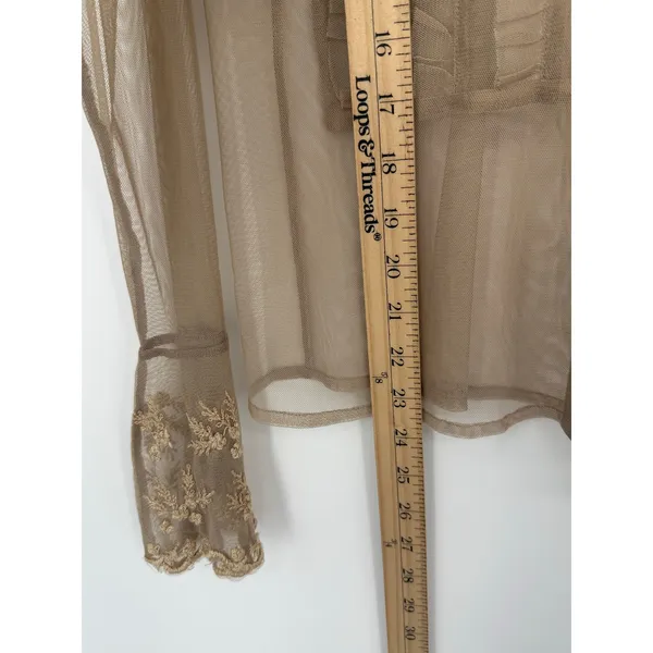 Newport News Vintage Sheer Mesh Blouse Size 8 Embroidered Lace Ruffle Y2K - Image 9