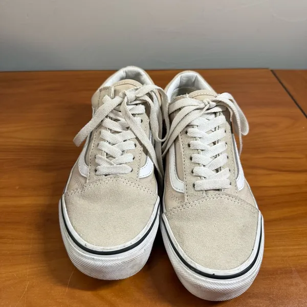 Vans Old Skool‎ Suede Leather Sneaker Skate Shoe Cream Tan Neutral W5 Low Top - Image 2