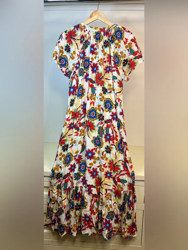 NWT Umgee White Maxi Dress with Red, Blue & Yellow Floral Print - Image 2