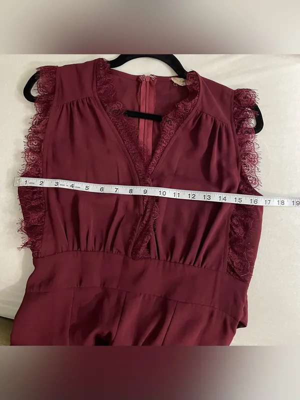 Altar’d State Burgundy Lace-Trim Wide-Leg Jumpsuit Size M - Image 4
