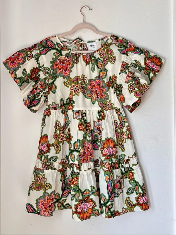 MISA Los Angeles Mabel Green Floral Mini Dress Botanical Print Flutter Sleeve XS - Image 3