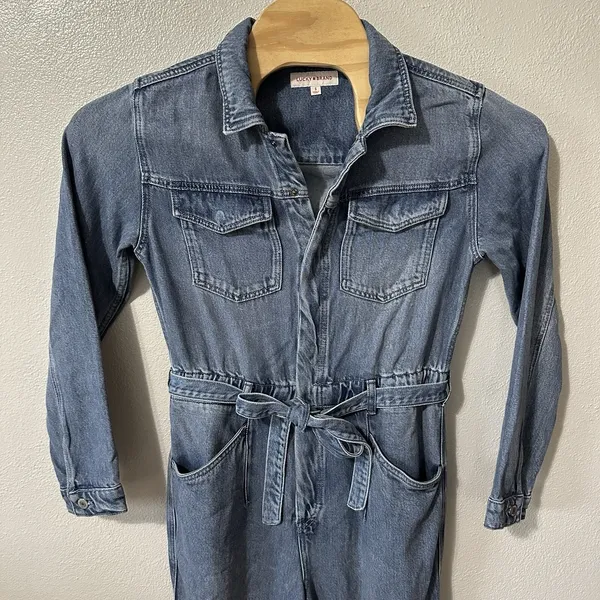Lucky Brand Jumpsuit Sz Small Liquid Denim Luxe Coveralls Tie‎ Front Long Sleeve - Image 2