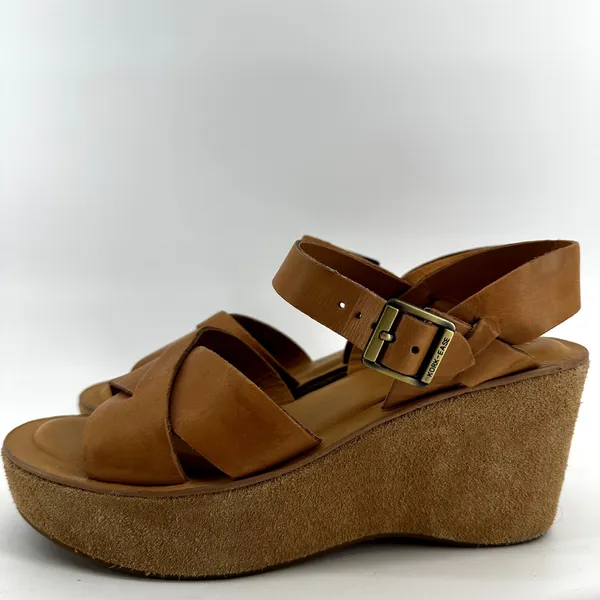 Kork Ease Ava Wedge Sandals Platform Ankle Natural Vachetta Leather Tan 9 - Image 4