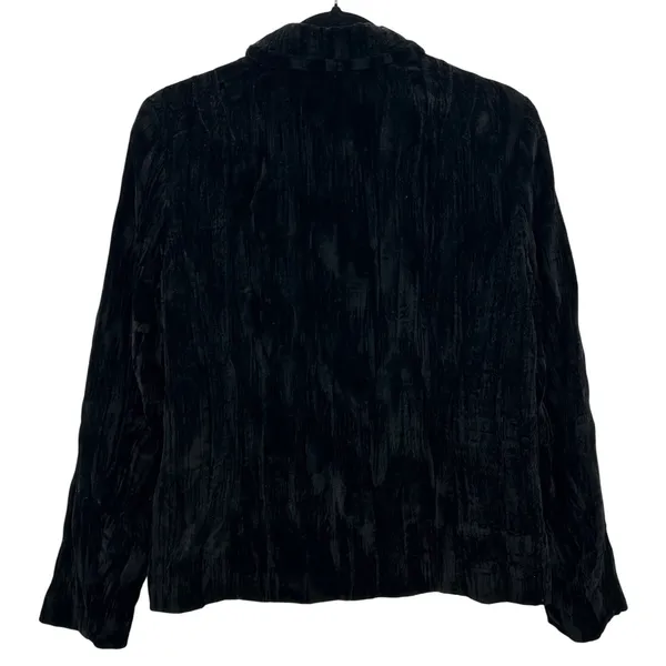 VTG Coldwater Creek Black Crushed Velvet Textured Whimsigoth Blazer Jacket Med‎ - Image 2