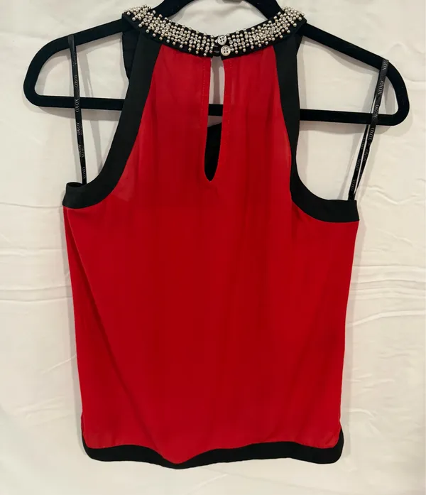 XOXO M woman halter Top red/ black. Rhinestone embellishment - Image 4