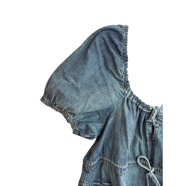 Ganni‎ Denim Puff Sleeve Top in Tint Wash Size S/M Feminine Cottage core - Image 5