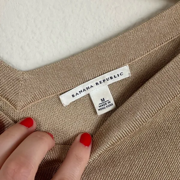 Vintage Banana Republic Gold Knit Off the Shoulder Top - Image 2