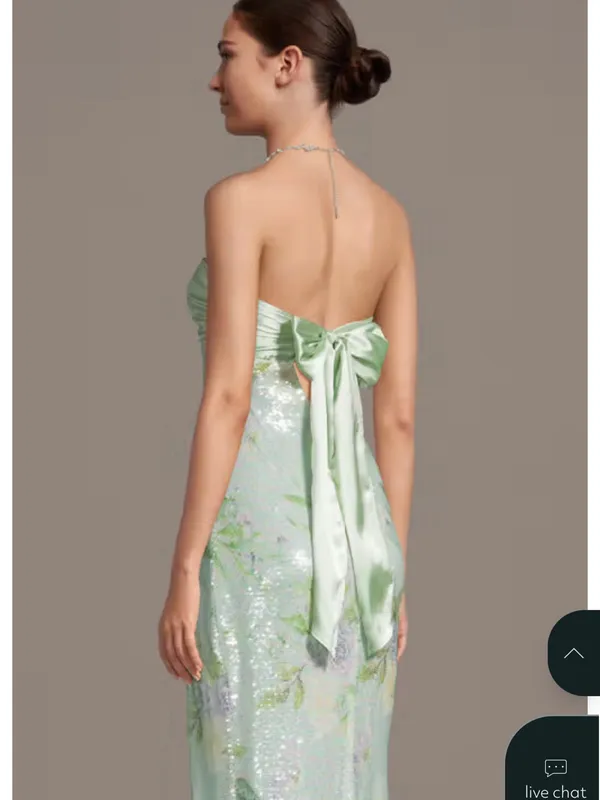 City Triangles Sage Green Sequin Dress with Slit and Satin - Image 7