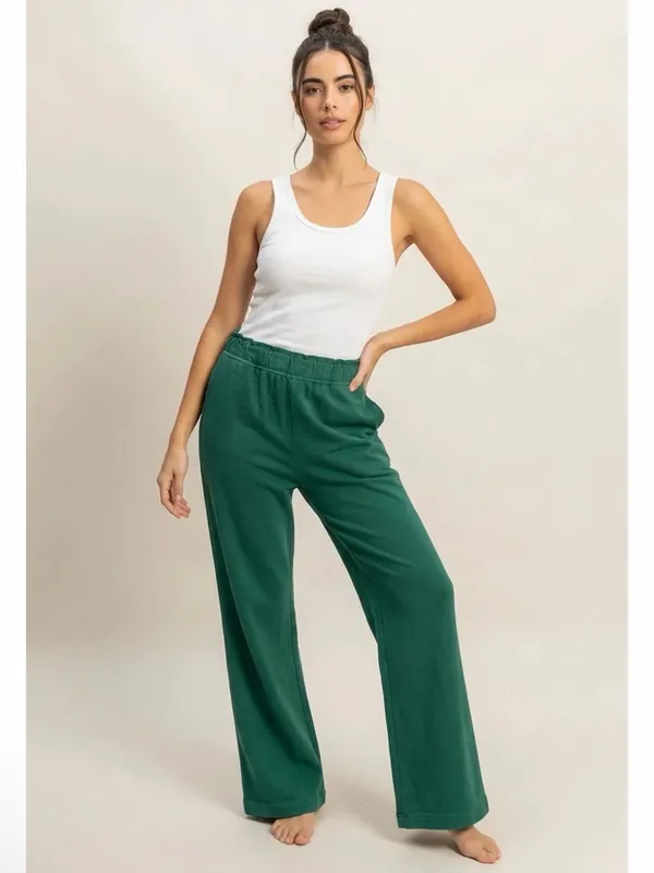 NEW Double Zero Pine Green 100% Cotton Wide Leg Flare Pants – Medium - Image 5