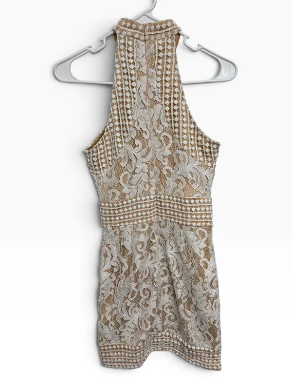 PrettyLittleThing White Lace Nude Illusion Halter Neck Bodycon Dress UK 6 / US 2 - Image 2