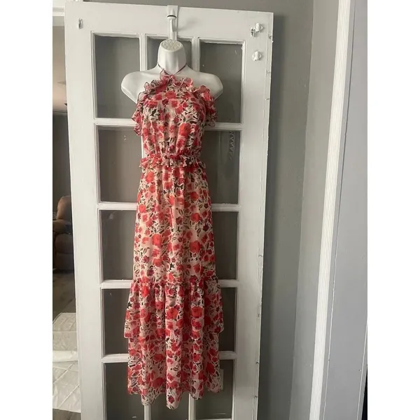 Misa Los Angeles Gia Floral Halter Dress Size Small Maxi Chiffon Tiered - Image 11