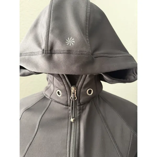 Athleta Hoodie Jacket Small Black Fleece Lined Missing Drawstring - Image 8