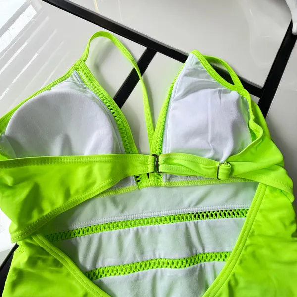 💚 Neon Lime Green Mesh Crochet One-Piece Swimsuit - Size L💚 - Image 10