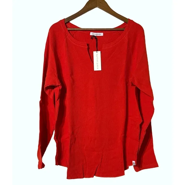 Daydreamer · XL · Thermal Waffle Knit Long Sleeve · Notch Neck Burn Red Pigment - Image 2