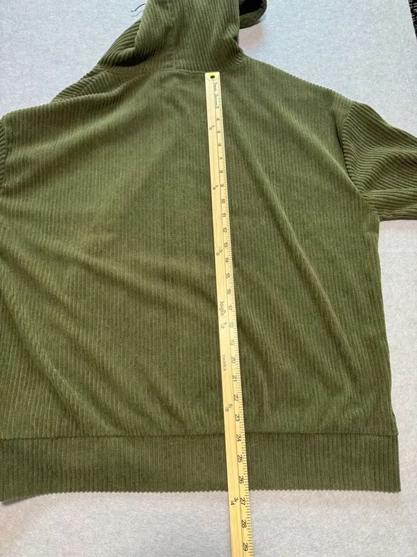 Olive Green Corduroy Oversized Pullover Hoodie with Pocket - Image 4