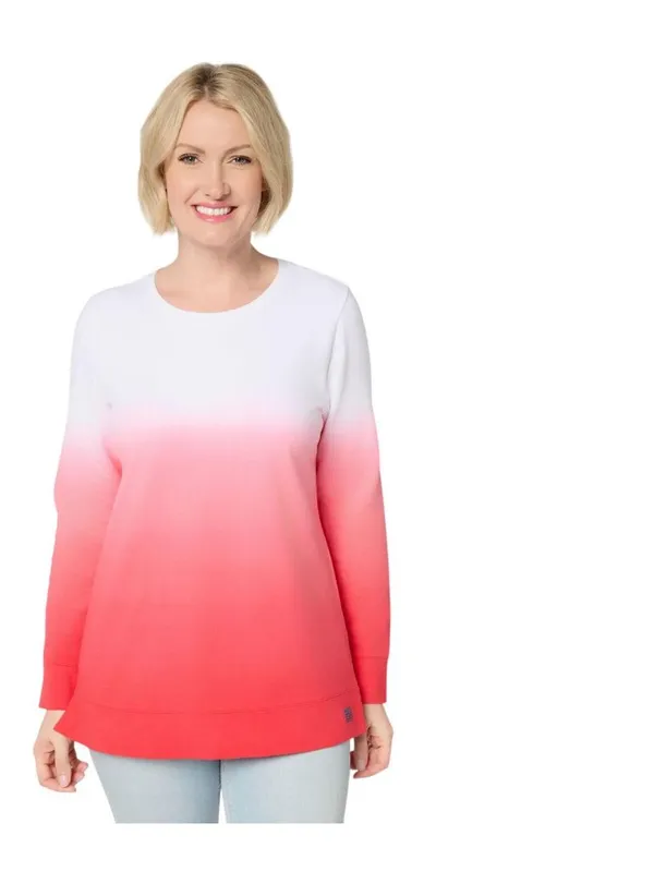 Denim & Co. French Terry Dip Dye Tunic Pullover Top A688734 Cardinal Red PL - Image 6