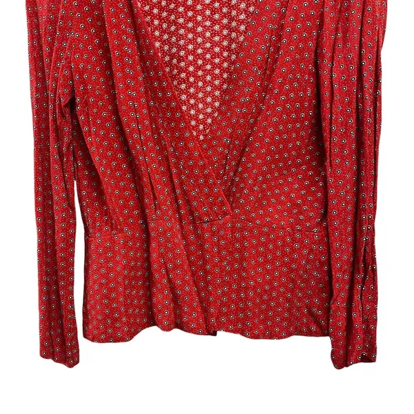 Cooperative Womens Large Red V Neck Wrap Top Long Sleeve Flower Polka Dot‎ - Image 2
