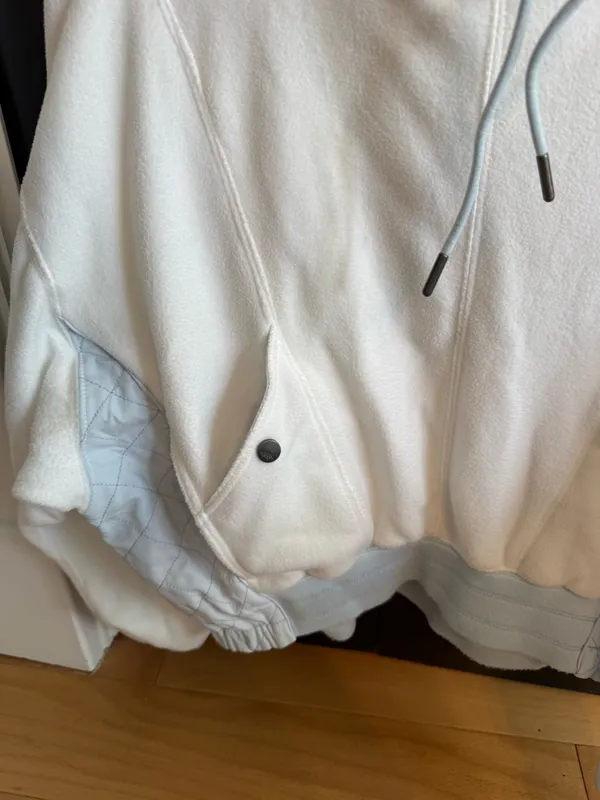 Free People Cream Fleece Hoodie with Light Blue Drawcords - Image 8