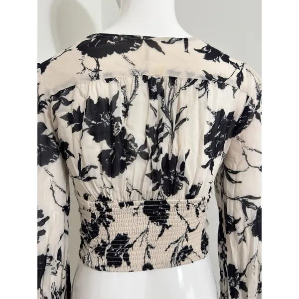 Free People Women’s Floral Ruched Crop Top Boho Cottagecore Fairycore Blouse XS - Image 6