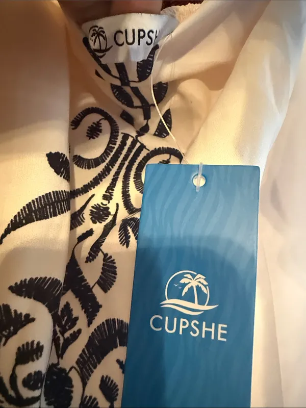 Cupshe Woman’s Cream Wide-Leg Jumpsuit with Black Scroll Motif Size XL - Image 2