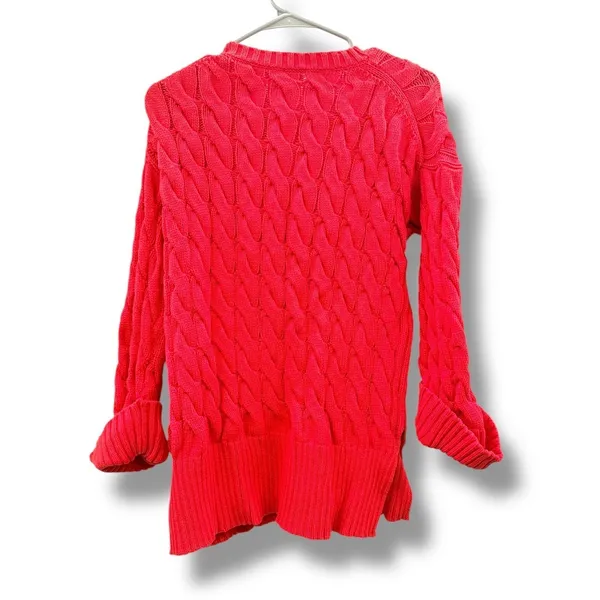 J.Crew Cable Knit Sweater Women's Small‎ Medium Red Cotton Side Slit Cozy - Image 2