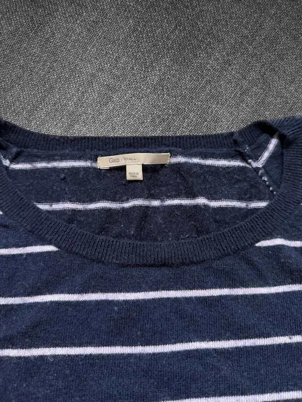 Gap Navy Blue Striped Long Sleeve Button Cuff Sweater - Image 4