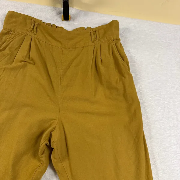 American Eagle XL Linen Paperbag High Rise Tapered Pants Mustard Yellow Coastal - Image 3