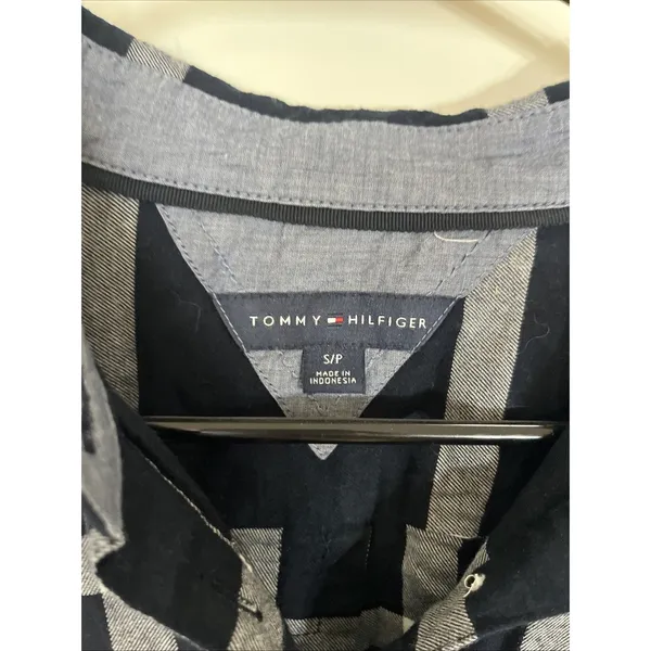 Tommy Hilfiger Womens S Blue Plaid Roll Tab Long Sleeve 3/4 Button-Down Flannel - Image 4